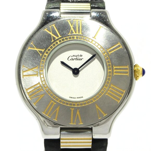 Auth Cartier Mast 21 - 9******** Black Women's Wrist Watch - Picture 1 of 12